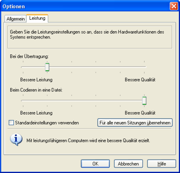 Windows Media Encoder Optionen